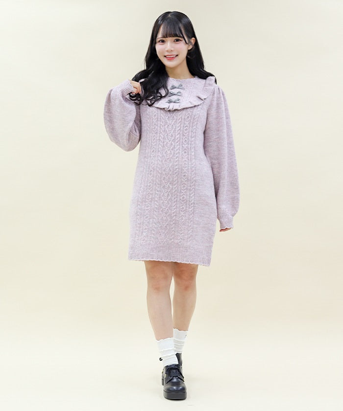 Blocking Frill Knit Dress (Time-limited Price)