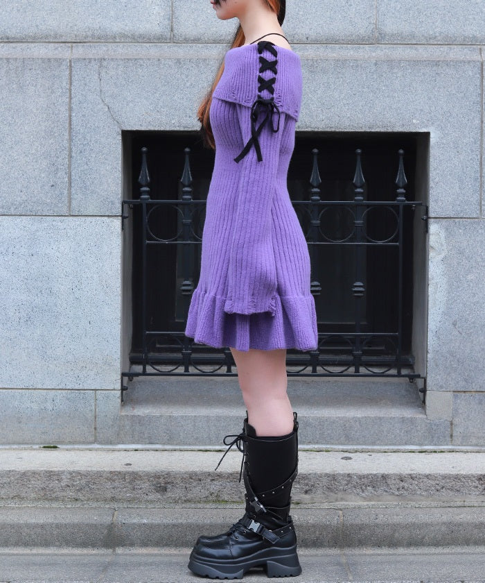 Off-Shoulder Frill Knit Tunic – axes femme from JAPAN