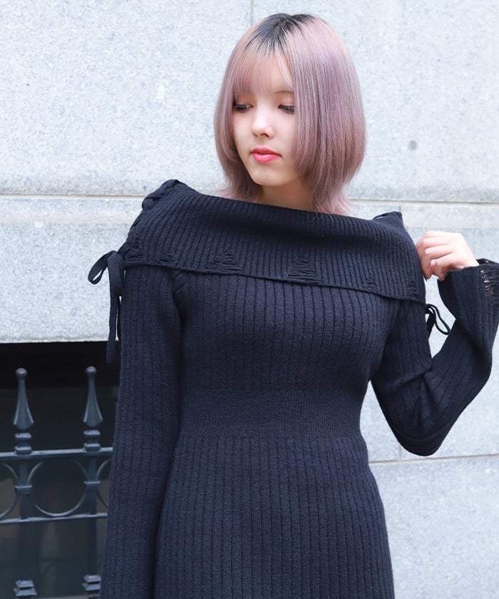 トップス andequal off shoulder frill knit Off-Shoulder Frill Knit Tunic – axes femme from JAPAN