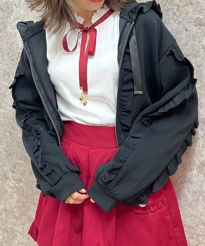 Frill Design Zip Hoodie – axes femme from JAPAN