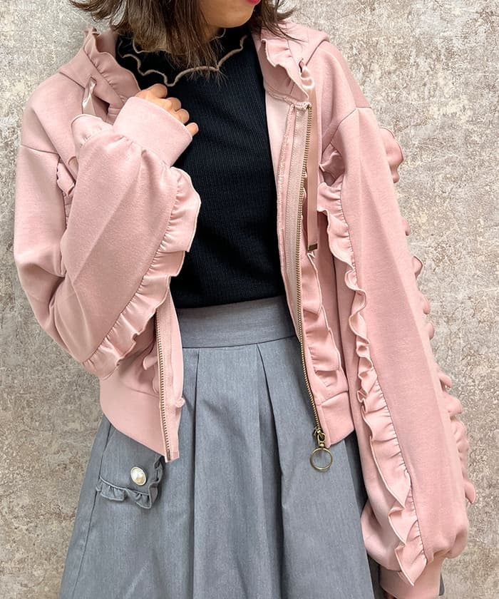 Frill Design Zip Hoodie – axes femme from JAPAN
