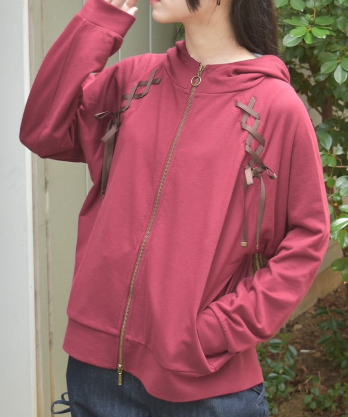 Lace-Up Double Zip Hoodie – axes femme from JAPAN