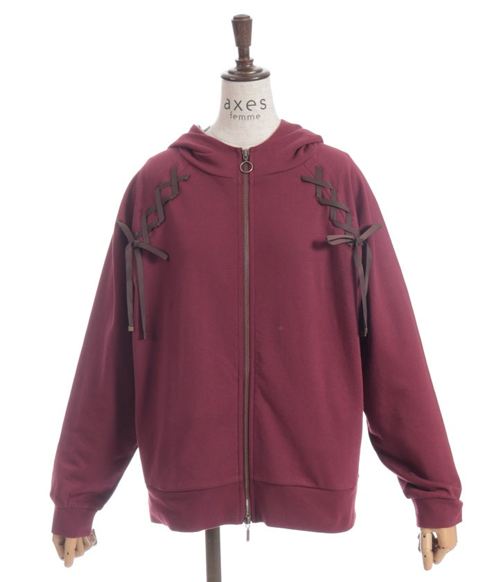 Lace-Up Double Zip Hoodie – axes femme from JAPAN