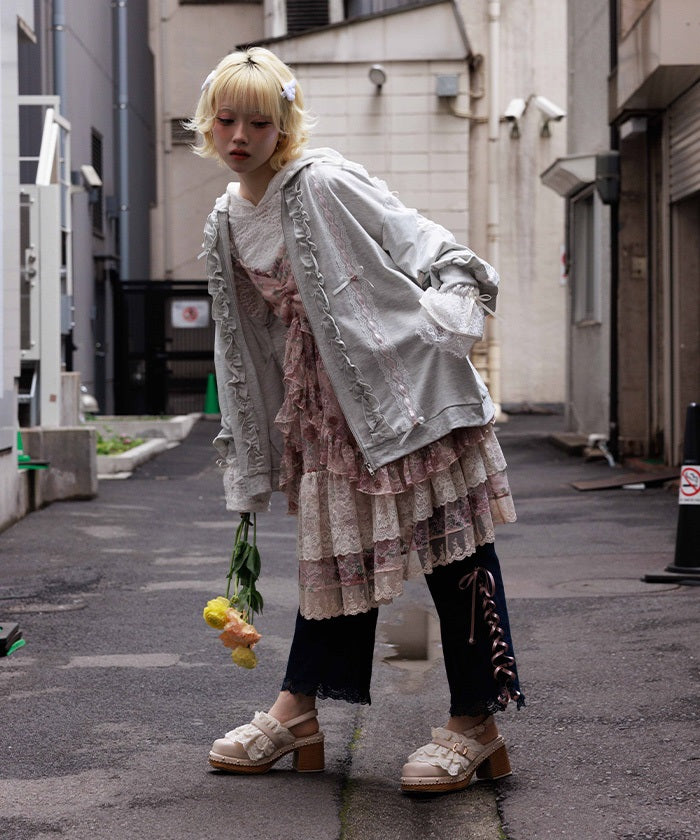 axes　アクシーズ　y2k　00s　BIGリボン　重ね着風　姫ロリ۶•ৎ Rose Ribbon Back Lace Hoodie – axes femme from JAPAN