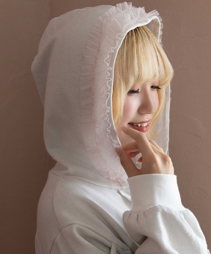 Lamé & Tulle Frill Hoodie – axes femme from JAPAN