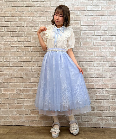 リボン付レース×チュールスカート