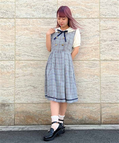 Double-buttoned Check Short-sleeve Dress