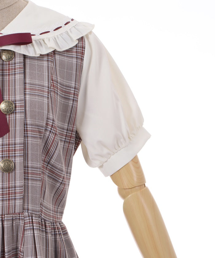 Double-buttoned Check Short-sleeve Dress