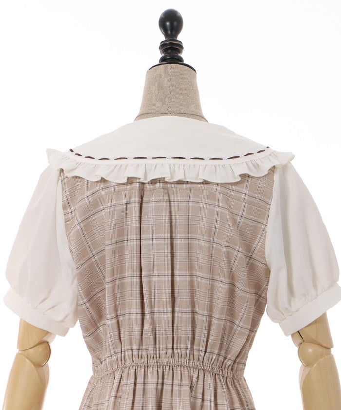 Double-buttoned Check Short-sleeve Dress