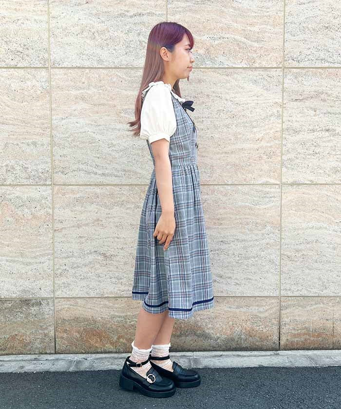 Double-buttoned Check Short-sleeve Dress