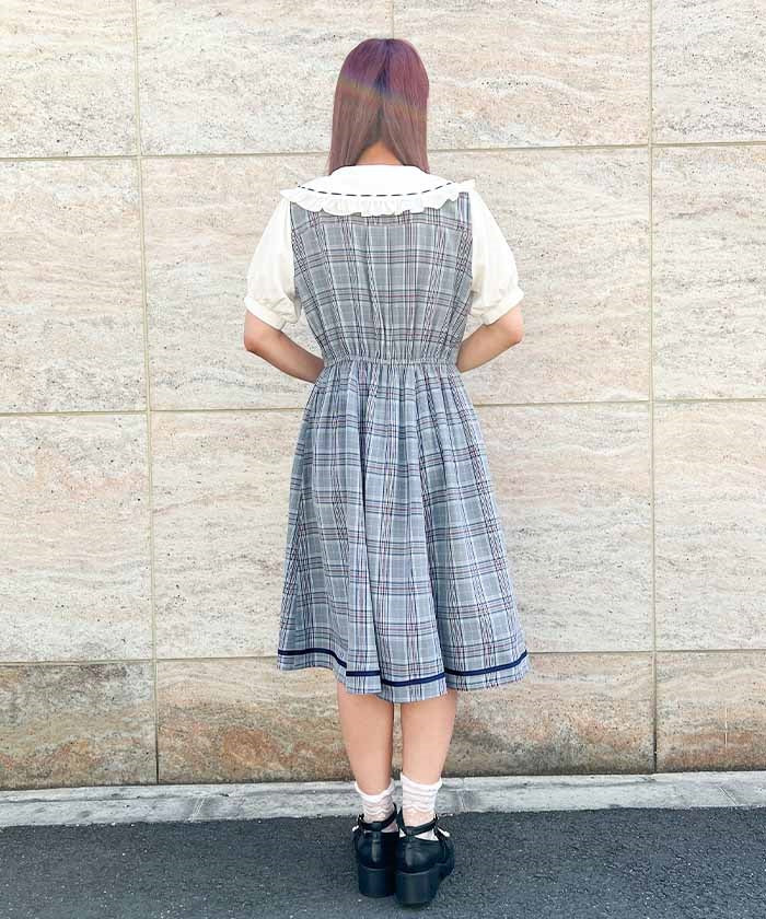 Double-buttoned Check Short-sleeve Dress
