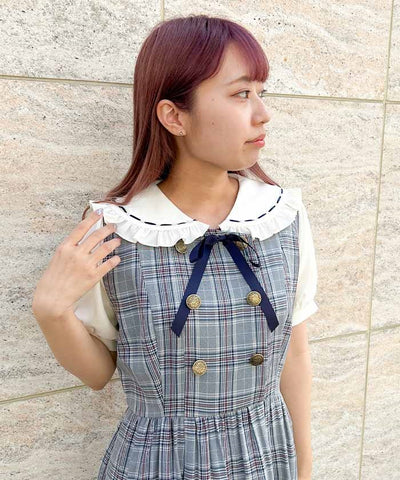 Double-buttoned Check Short-sleeve Dress