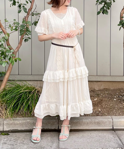 Lace Stripe Tiered Dress