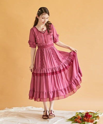 Lace Stripe Tiered Dress
