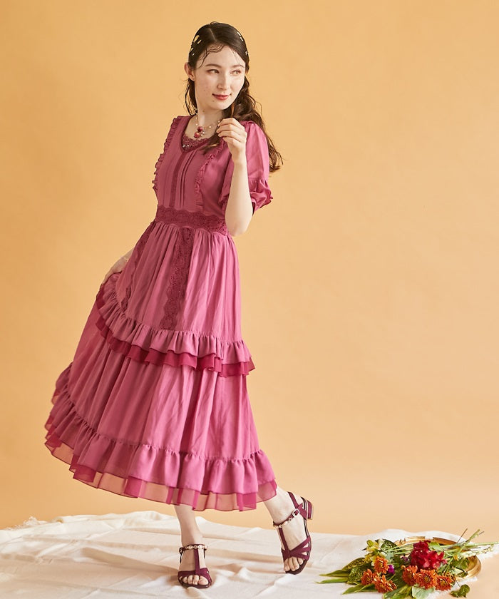 Lace Stripe Tiered Dress