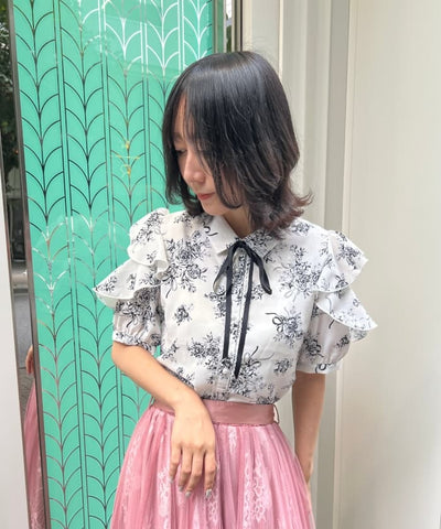 Flower Print Open Shoulder Blouse