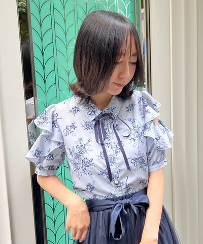 Flower Print Open Shoulder Blouse