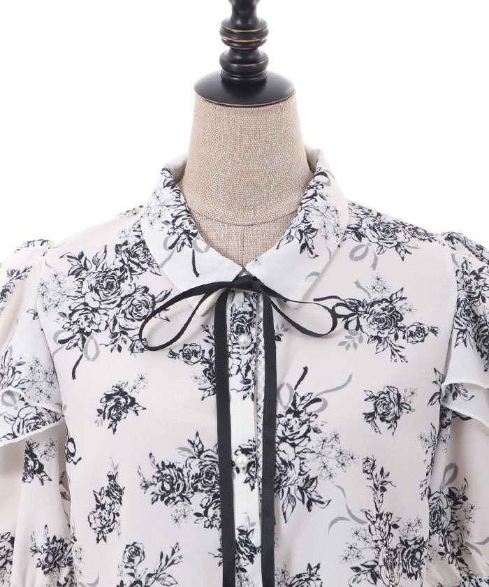 Flower Print Open Shoulder Blouse