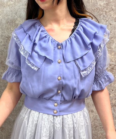 Frill Design Cropped Blouse