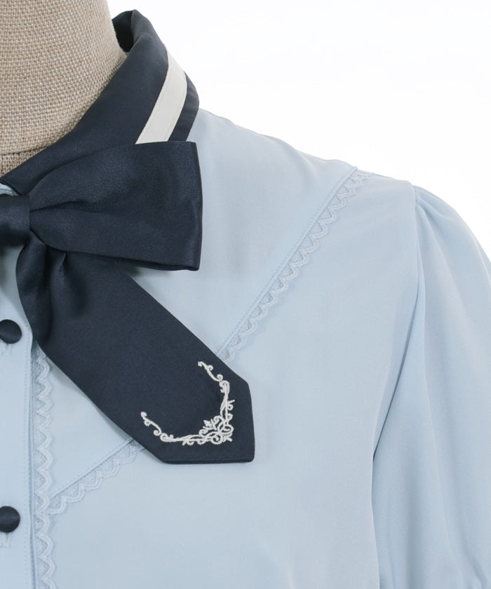 Blouse with Embroidery Ribbon Brooch