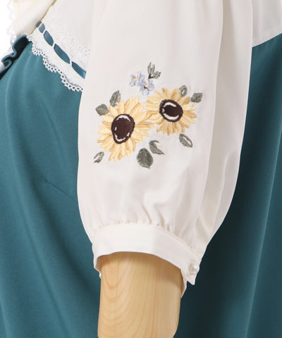 Sunflower Embroidery Frill Blouse