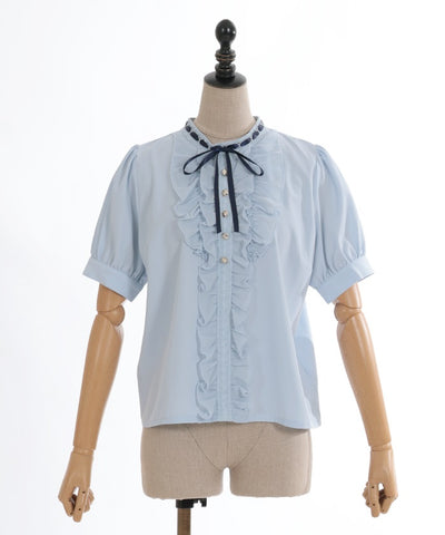 Frill Design Stand Collar Blouse
