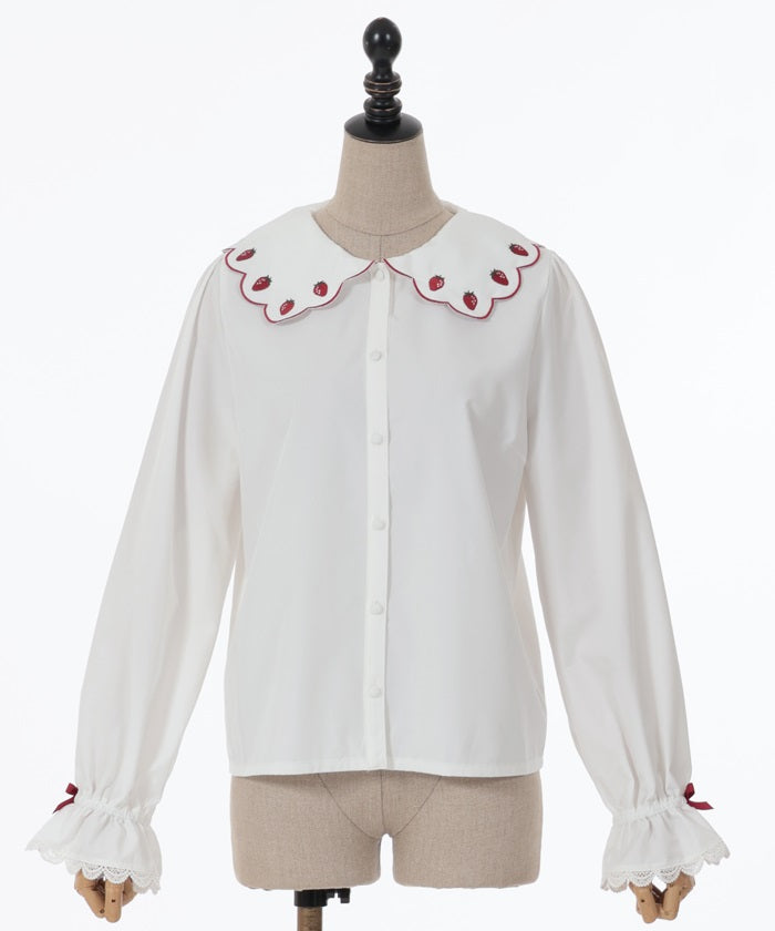 Scallop Strawberry Embroidery Blouse