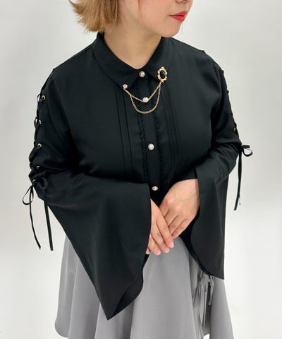 Flare Sleeve Blouse with Brooch