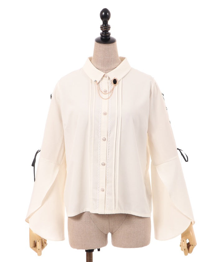 Flare Sleeve Blouse with Brooch