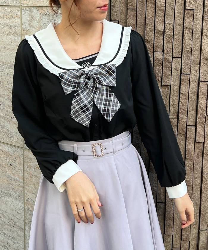 Sailor Blouse with Check Ribbon