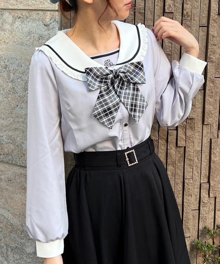 Sailor Blouse with Check Ribbon