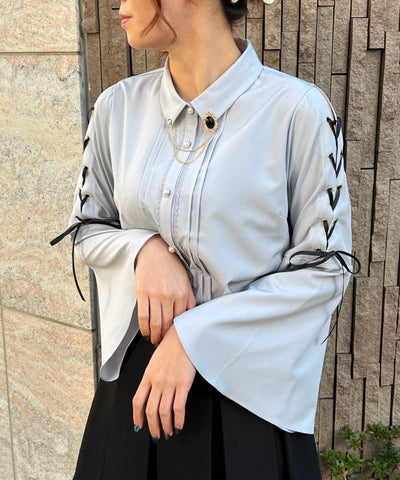 Flare Sleeve Blouse with Brooch