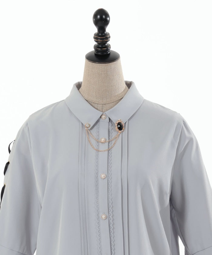 Flare Sleeve Blouse with Brooch