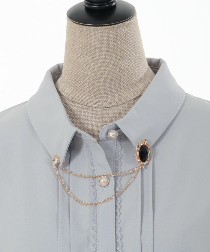 Flare Sleeve Blouse with Brooch