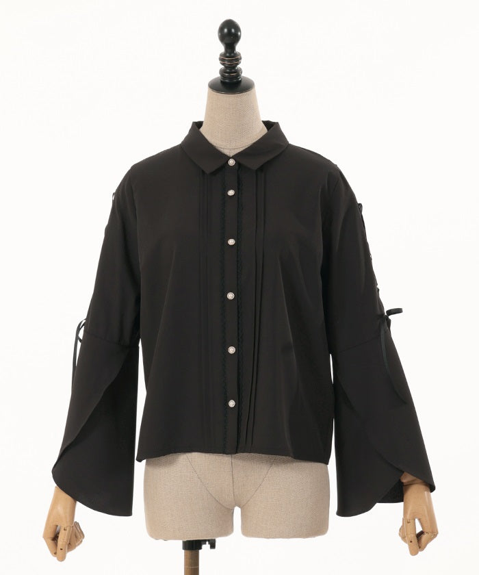 Flare Sleeve Blouse with Brooch