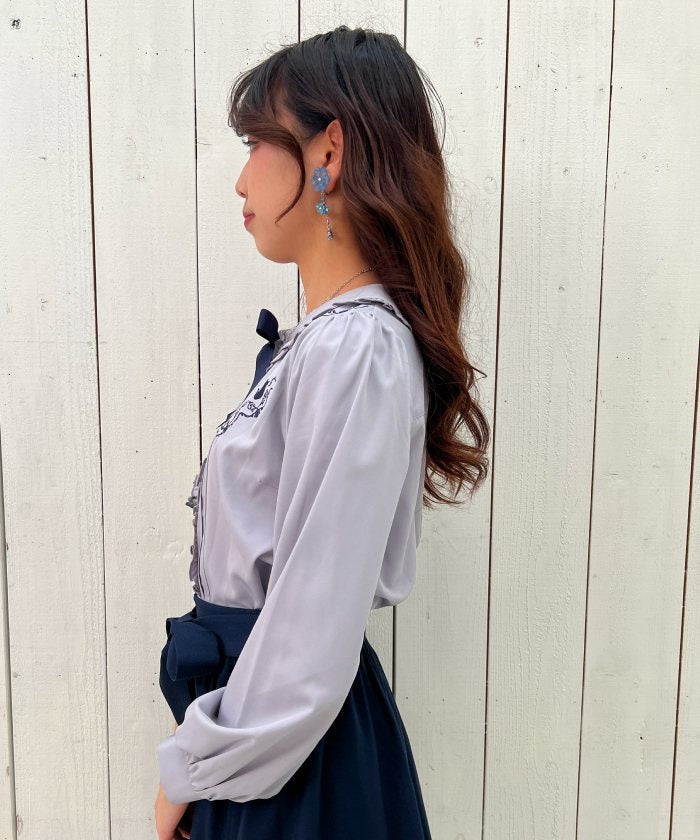 Cat Silhouette Embroidery Blouse