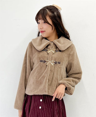 Ribbon Clasp Fur Coat (Pre-order)
