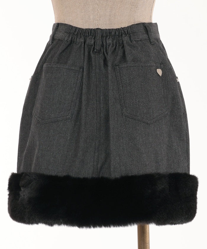 Fur Hem Tight Mini Skirt