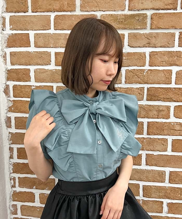 Logo Embroidery Bowtie Blouse