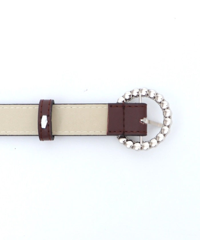 Pearl Buckle Faux Leather Belt