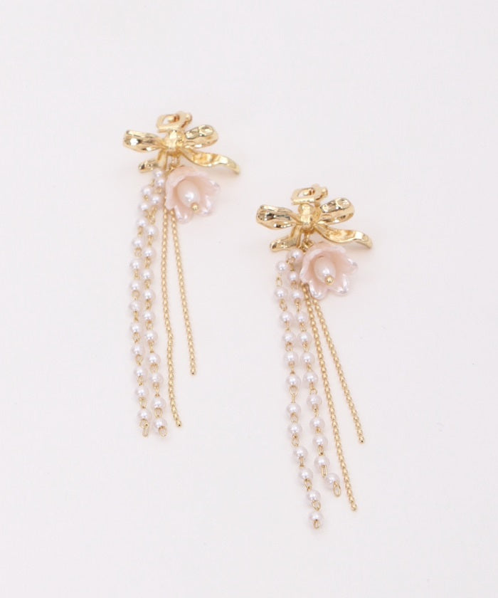 Ribbon Flower Non-Pierce Earrings