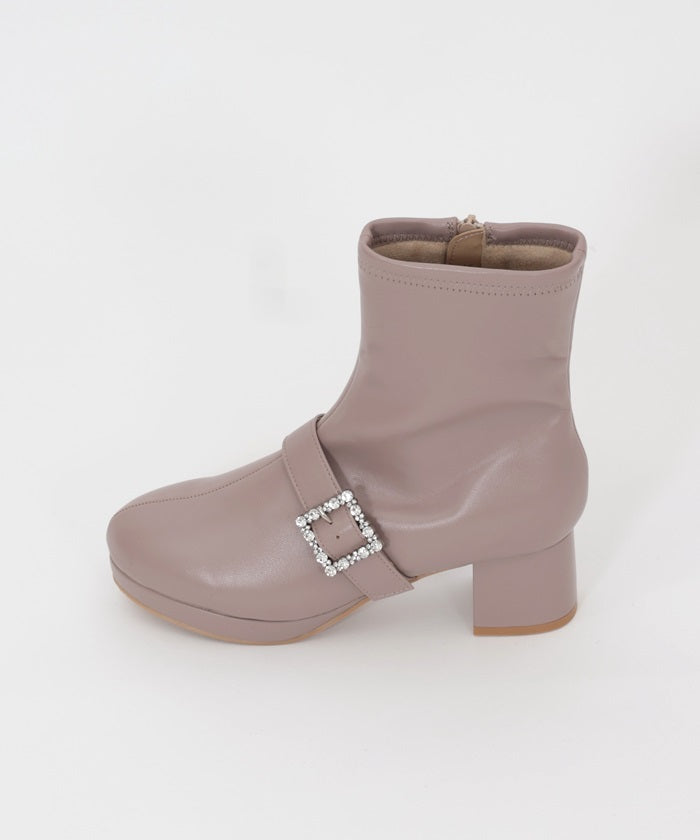 Mid-Calf Boots with Pearl Buckles