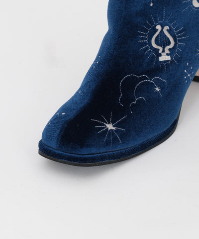 Celestial Motif Embroidery Velour Boots