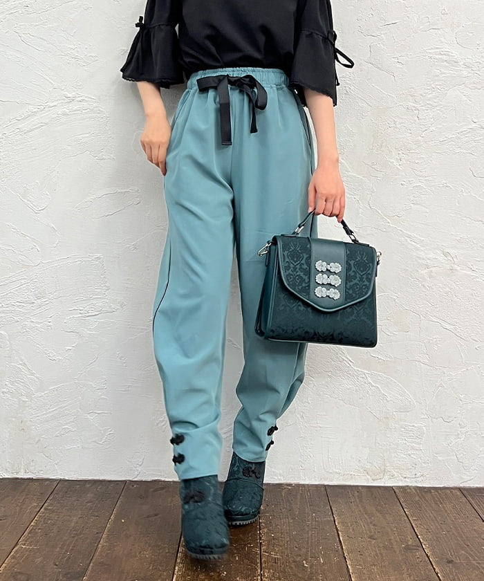 Chinese Button Side-Striped Pants