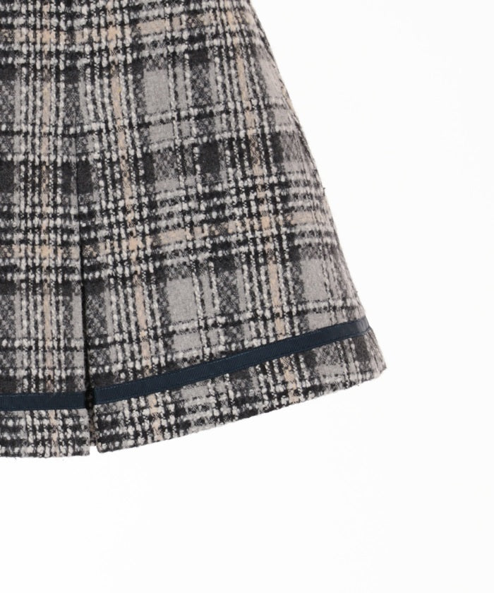Fleece-Lined Check Tuck Mini Skirt