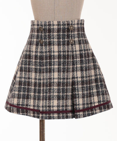 Fleece-Lined Check Tuck Mini Skirt