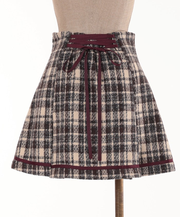Fleece-Lined Plaid Tuck Mini Skirt