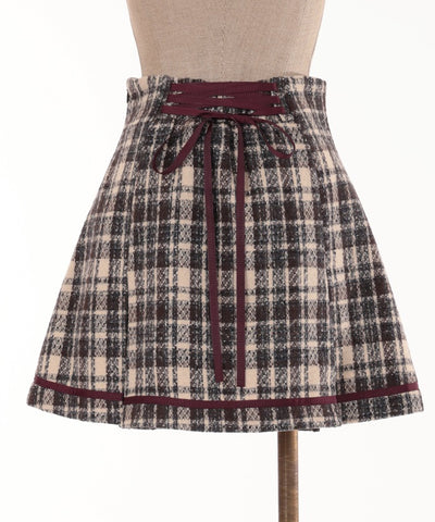 Fleece-Lined Check Tuck Mini Skirt