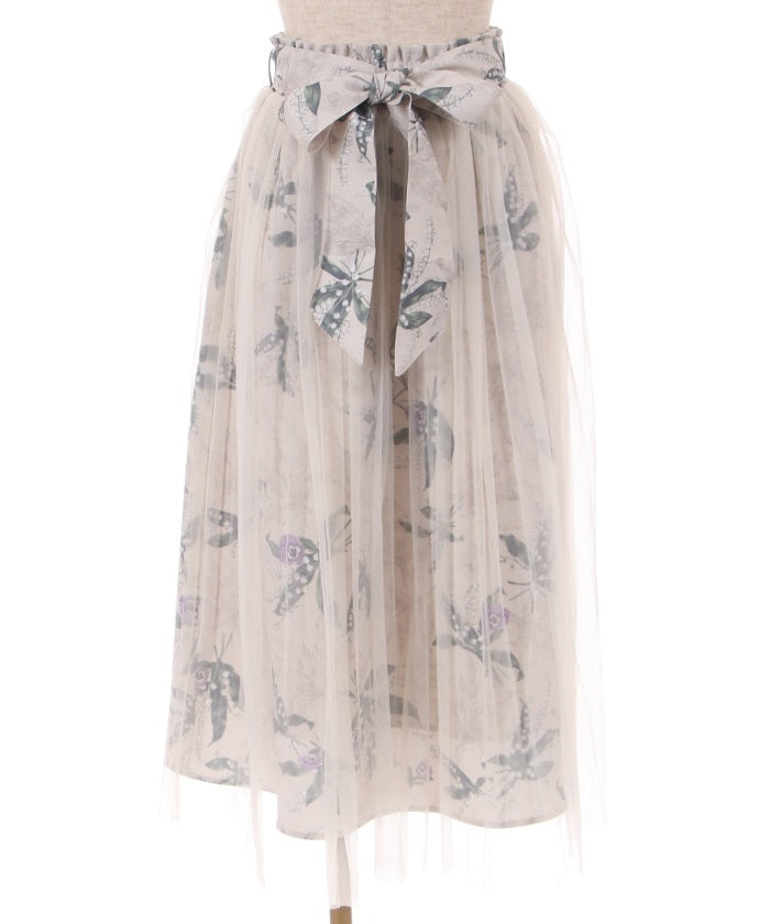 Muguet Fleur Pattern Pleated Skirt