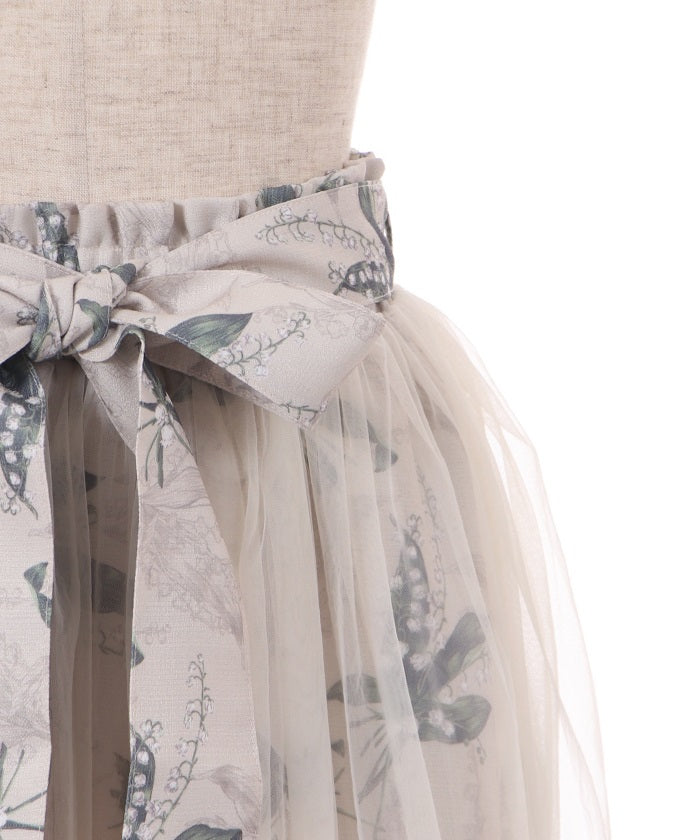 Muguet Fleur Pattern Pleated Skirt